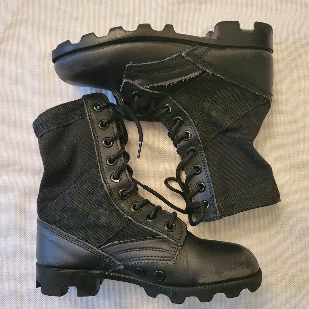 Fox 3R Combat Boots Black Leather Canvas Lace Up Lug Sole Jungle Tactical Retro